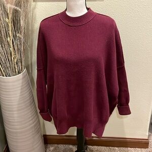 Free People Easy Street Tunic Oversized Sweater Burgundy Size XS